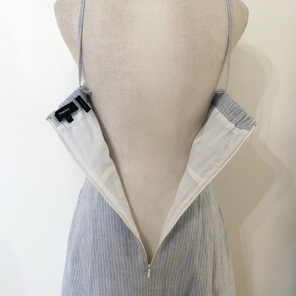 THEORY BLUE WHITE STRETCH LINEN BLEND PERFECT TEA DRESS - 2 - Picture 6 of 10